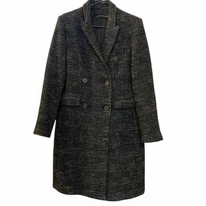 Zara Gray Double Breasted Tweed Notched Lapel Long Coat Size L